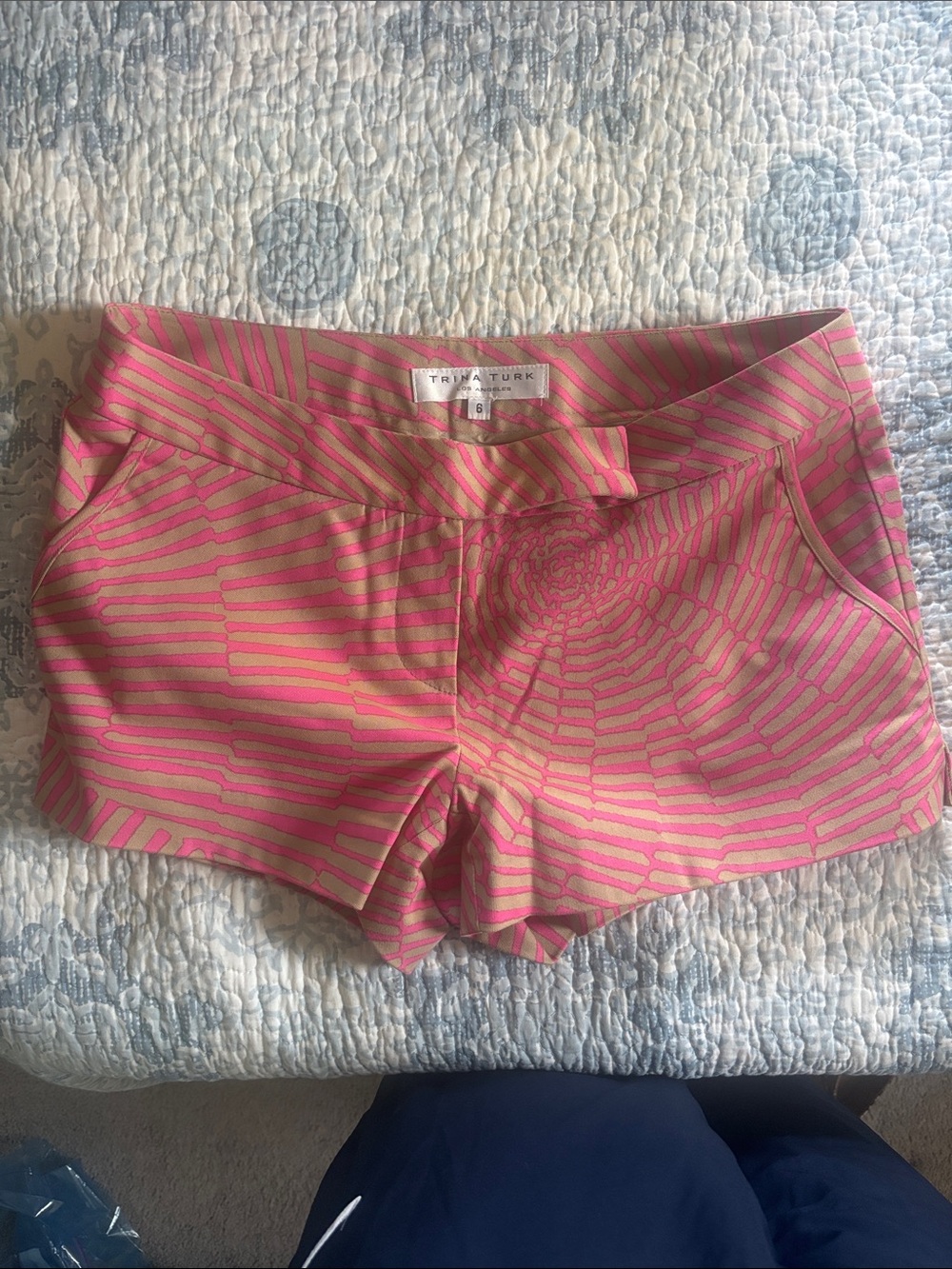 Trina Turk Pink and Tan High-Waist Patterned Stretch Shorts